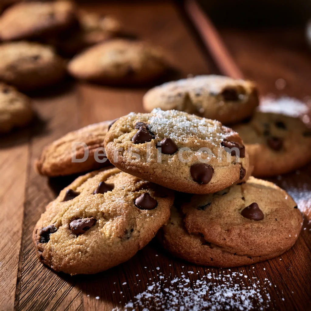 Delicious chocolate chip whey protein recipes cookies on a wooden table. A healthy and tempting treat!