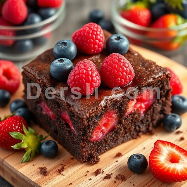 Fresh berry whey protein brownies recipe featuring juicy raspberries, blueberries and strawberries mixed into a rich, high protein brownie recipe. This protein brownie recipe variation adds natural sweetness and antioxidants.