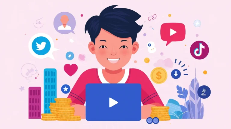 make money on TikTok in 2025 concept illustration with influencer and money symbols