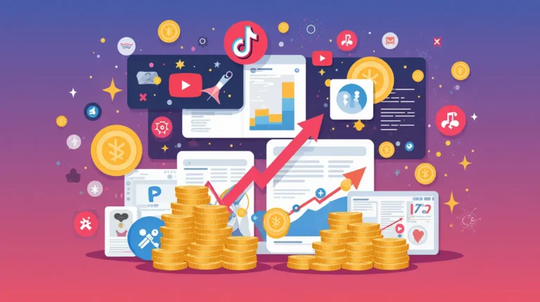 TikTok trends to make money illustration with viral video icons and coins